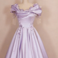 Formal Dress Lilac Satin Off-the-Shoulder 3D Flower Train Gown gh6388