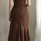 Brown halter-neck, fitted, sexy midi-length ball gown, evening gown gh7119
