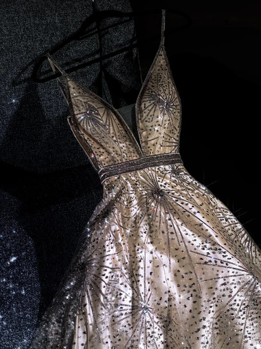 girlhomeshops--Gold gorgeous exquisite beaded long elegant tulle prom dress ball gown gh5695