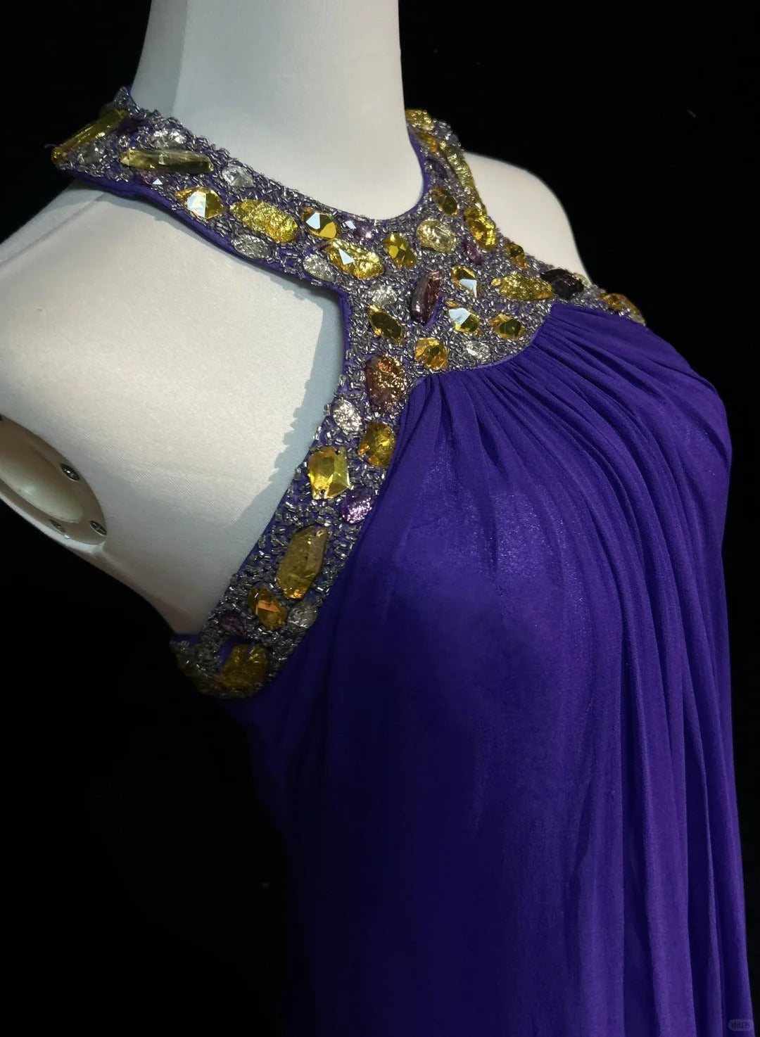 Lila Vintage-Mode Elegant Exquisite Edelstein Strass Perlen Lange Bodenlangen Tüll Ballkleid Abendkleid Partykleid Ballkleid gh3863