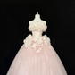 Blush Pink Strapless Floral Cinched Waist Voluminous Princess Skirt Romantic Dress, Wedding Gown gh7831