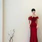 girlhomeshops - Rotes schulterfreies, figurbetontes, bodenlanges Ballkleid aus Satin gh5963