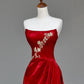 Girlhomeshops -Red floral applique long satin prom dress evening gown party dress gh5113