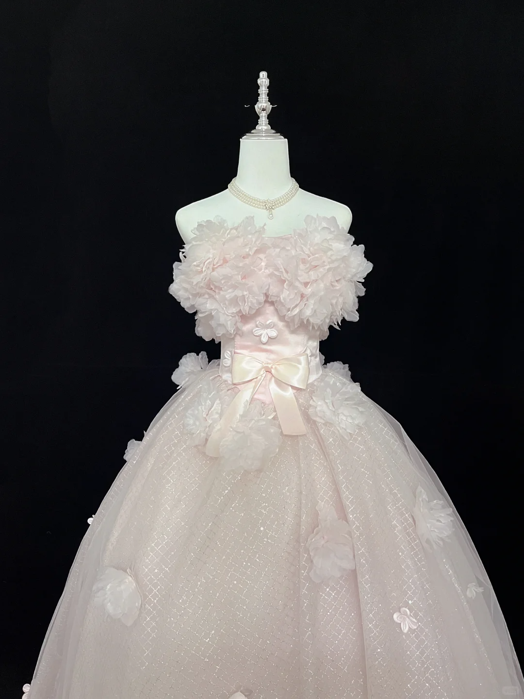 Blush Pink Floral Neckline Girly Strapless Cinched Waist Voluminous Skirt Romantic Dress, Wedding Gown gh8050