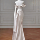 High-End Texture Style Champagne Gold Satin Off-Shoulder Ruched Train Gown - Elegant Dress for Dinner & Red Carpet gh6546