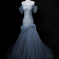 Light Gray Blue Off Shoulder Waist-Cinched Bodycon Sexy Evening Dress, Fairy Gown, Romantic Gown gh7465
