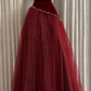 Sleeveless Burgundy Velvet & Tulle Gown | Luxury Elegant Pearl Trim Train Dress for Gala Ball gh6471