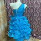 Blue Floral Ruffle Short Tulle Homecoming Dress Prom Gown gh4641