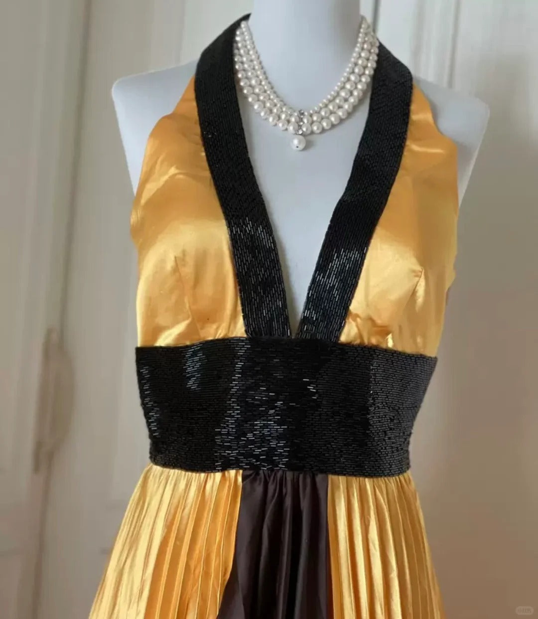 Robe de soirée longue en satin jaune à perles exquises, robe de bal tendance, gh4267
