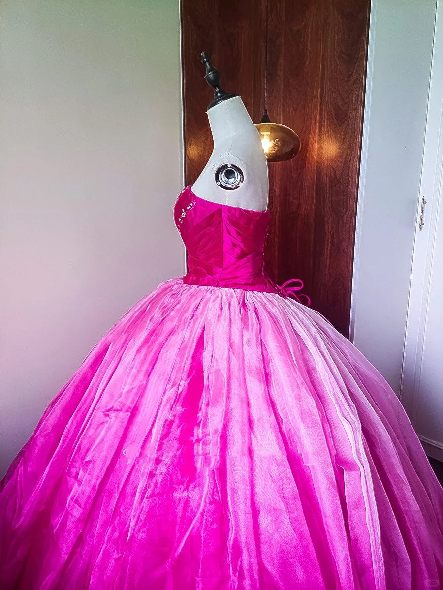 Girlhomeshops - Robe de bal longue en tulle rose à perles et ombré, longueur au sol, gh5301