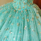Girlhomeshops - Mintgrünes, glitzerndes, perlenbesetztes, florales, langes, bodenlanges Tüll-Ballkleid gh5300