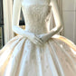 Girlhomeshops--💕White wedding dress with floral and delicate beaded appliques, simple long satin wedding dress gh5443