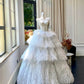 Girlhomeshops – Weißes, exquisites, langes, elegantes Brautkleid mit Feenfedern, gh5445