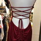 Robe de soirée bordeaux, élégante et raffinée, style rétro, bretelles spaghetti, strass, longue, dos nu, en satin, robe de bal, robe de fête d'anniversaire, gh4147