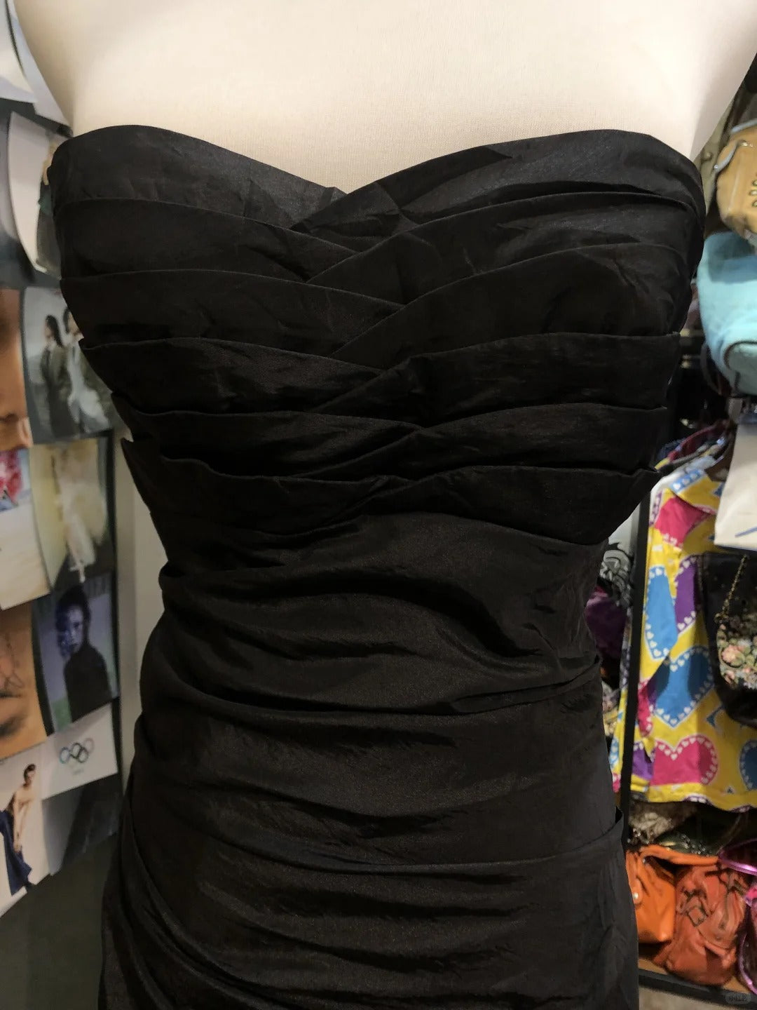 Robe de soirée longue plissée en satin, élégante et vintage, noire, à bretelles, pour bal de promo, anniversaire, remise de diplôme, gh4153