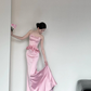 Pink Fashion Elegant Exquisite Floral Long Satin Corset Mermaid Slim Floor Length Train Ball Gown Evening Dress Party Dress Prom Dress gh3731