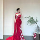 Rot Elegant Zarte Blumen Mode Elegante Lange Satin Tüll Meerjungfrau Slim Fit Bodenlangen Schleppendes Ballkleid Abendkleid Ballkleid gh3733