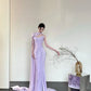 Robe de soirée sirène en satin, élégante et romantique, violette, à la mode, longue, slim, longueur au sol, traîne, robe de bal, gh3734