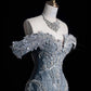 ✨💎Silberblau, luxuriös, Schwerindustrie, funkelnd, wunderschön, elegant, exquisite Perlenbesatz, atemberaubendes langes Meerjungfrauenkleid mit Pailletten, bodenlanges Schleppkleid, Ballkleid, Abendkleid, Hochzeitskleid, gh4114