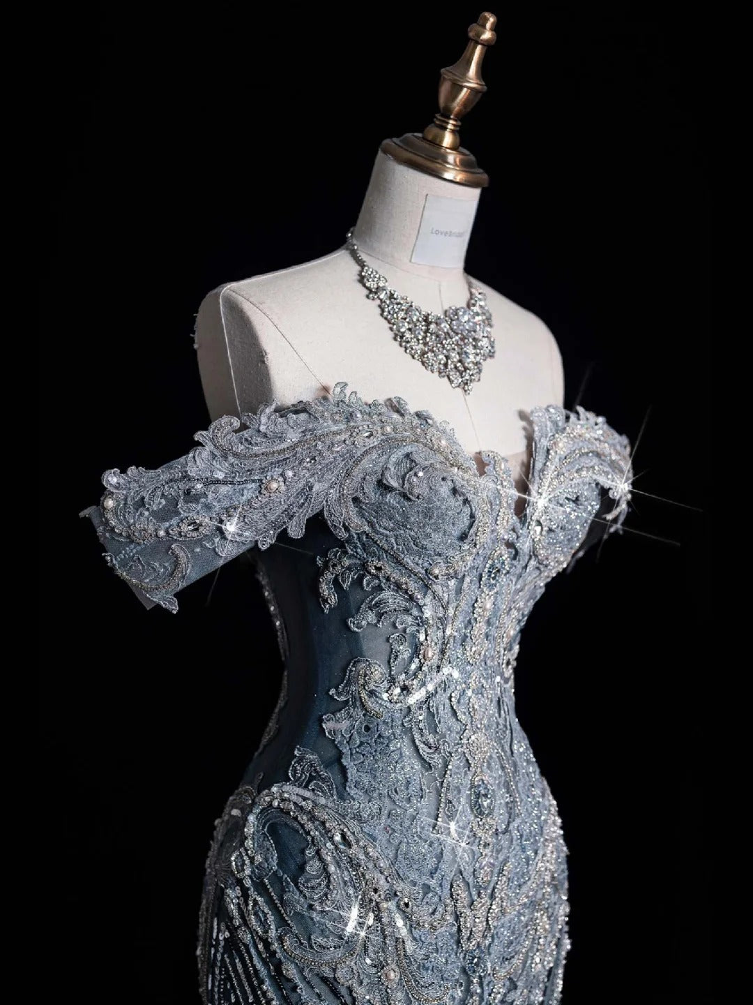 ✨💎Silberblau, luxuriös, Schwerindustrie, funkelnd, wunderschön, elegant, exquisite Perlenbesatz, atemberaubendes langes Meerjungfrauenkleid mit Pailletten, bodenlanges Schleppkleid, Ballkleid, Abendkleid, Hochzeitskleid, gh4114