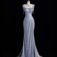 Silbernes elegantes langes bodenlanges Ballkleid-Abendkleid aus Satin gh4377