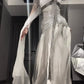 Robe de soirée longue en satin et tulle blanc et gris, robe de bal, robe de remise de diplôme, gh4492