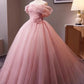 Pink Rose – Schulterfreies 3D-Blumenballkleid mit Tüllschleppe, Prinzessinnenkleid gh7071
