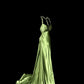 Robe de soirée longue en satin vert rétro, élégante et raffinée, avec bretelles perlées, longueur au sol, robe de bal, robe de remise de diplôme, gh4002