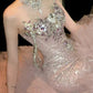 Pink Luxurious And Exquisite Pearl Embellishment Long Chiffon Mermaid Slim Fit Evening Gown gh6758