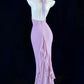 Lilac Satin Halter Backless Maxi Evening Dress - Custom Color/Size Plus Size Formal Gown gh6742
