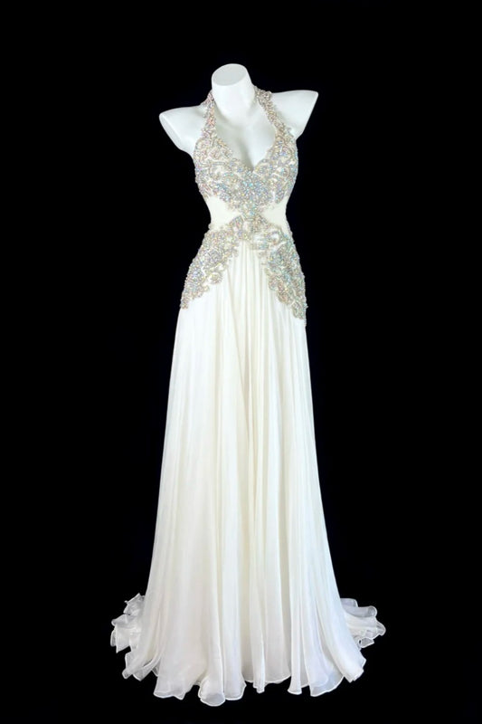 Robe de soirée longue en mousseline blanche ornée de perles exquises gh6756