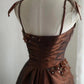 Brown retro palace puff short homecoming dress princess dress taffeta satin handmade beading adult ceremony birthday party gh4374