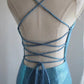 Blaues elegantes Satin-Lang-Meerjungfrauen-Schlankschnitt-Bodenlanges Ballkleid-Abendkleid-Abschlussballkleid gh4201