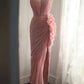 Rosa elegantes einzigartiges langes Tüll-Schrägschnitt-unregelmäßiges Plissee-Fischschwanz-Ballkleid-Dinnerparty-Abendkleid-Hochzeits-Erwachsenenzeremonie-Geburtstagsparty gh4079