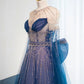 Robe de soirée longue en tulle bleu magnifique et brillant, perlée, longueur au sol, robe de bal, robe de remise de diplôme, gh4553