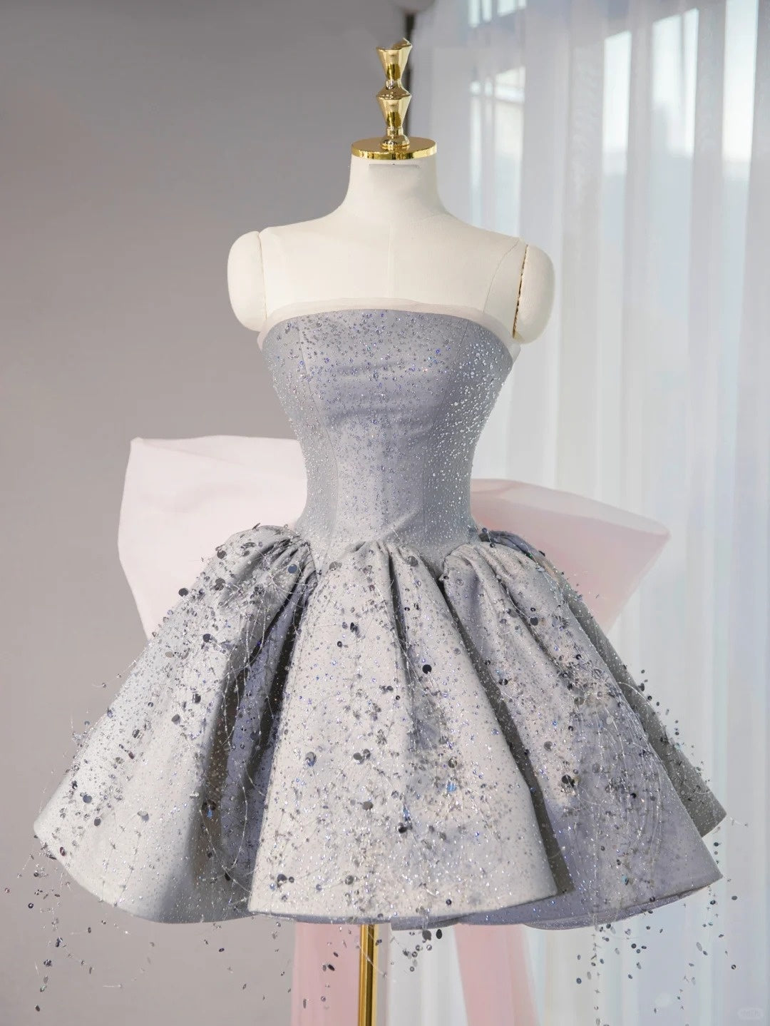 Silbernes funkelndes Homecoming-Kleid, kurze Pailletten, Ballkleid, Abendkleid, Abschlusskleid, Partykleid, gh4555