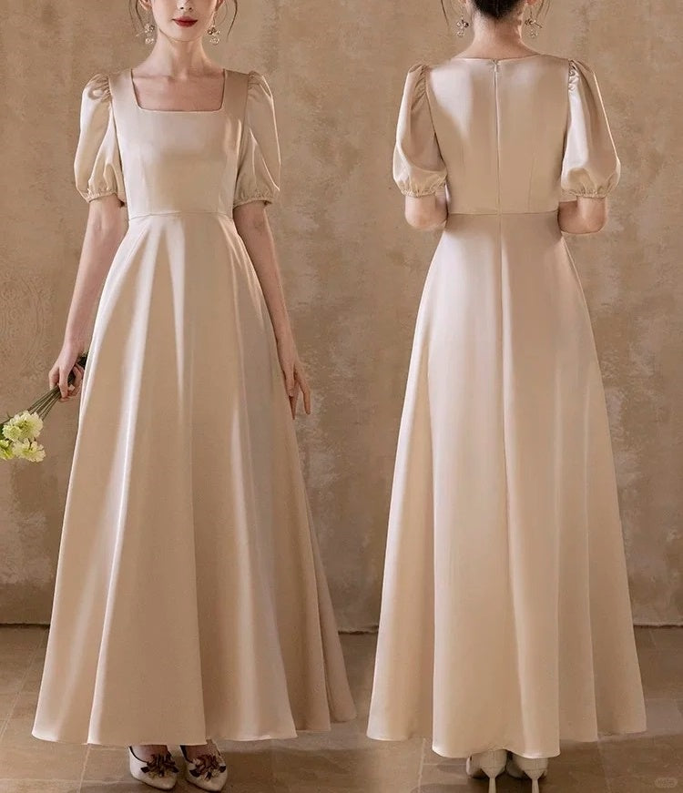 Champagner Elegante Mode Lange Satin Ballkleid Abendkleid Partykleid Brautjungfernkleider Ballkleid Hochzeit Mutter des Jahres Kleid gh3998