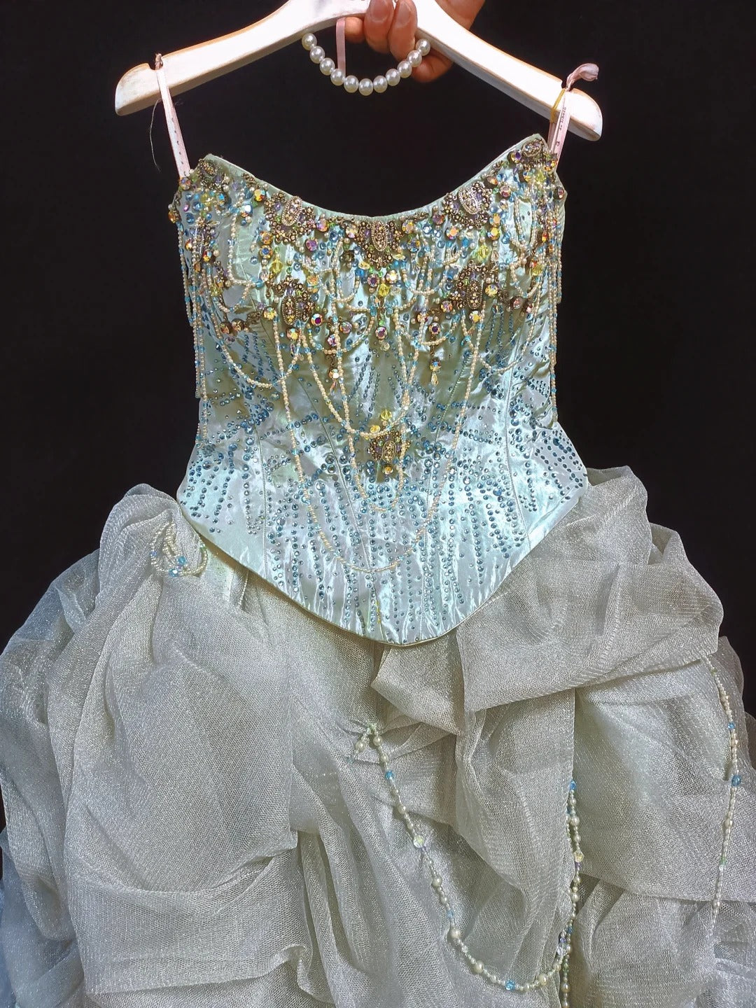 Girlhomeshops - Wunderschönes, funkelndes, elegantes, langes Ballkleid aus Tüll in Rosa, gh5320