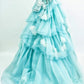 Girlhomeshops - Blau/Rosa Blumenmuster, modisch, wunderschön, elegant, lang, gestuftes Tüll-Ballkleid gh5323