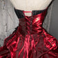 girlhomeshops-Burgundy-Black Paneled Shiny Satin Strapless Sleeve Floor-Long Gothic Ball Gown gh6317