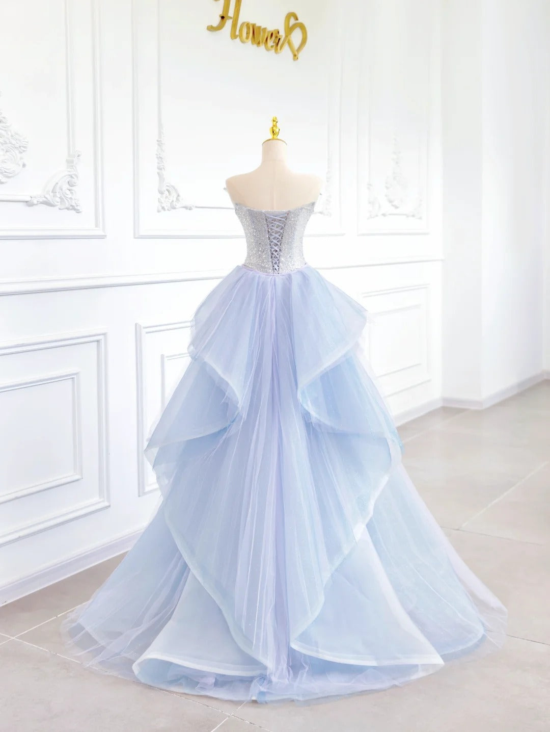 🦋Blauer Schmetterling, wunderschön glänzend, elegant, mit Pailletten besetzt, langes Meerjungfrau-Ballkleid aus Tüll, gh4272