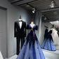 Girlhomeshops -Blue shiny long sequined tulle ball gown evening dress graduation dress gh5110