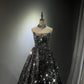 Girlhomeshops -Black silver gradient shimmering long sequined tulle ball gown evening dress gh5109