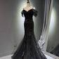 Girlhomeshops -Black shiny mermaid long sequined ball gown evening dress graduation dress gh5112