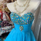 girlhomeshops-Blue sweetheart neckline short chiffon dress dress gh6127