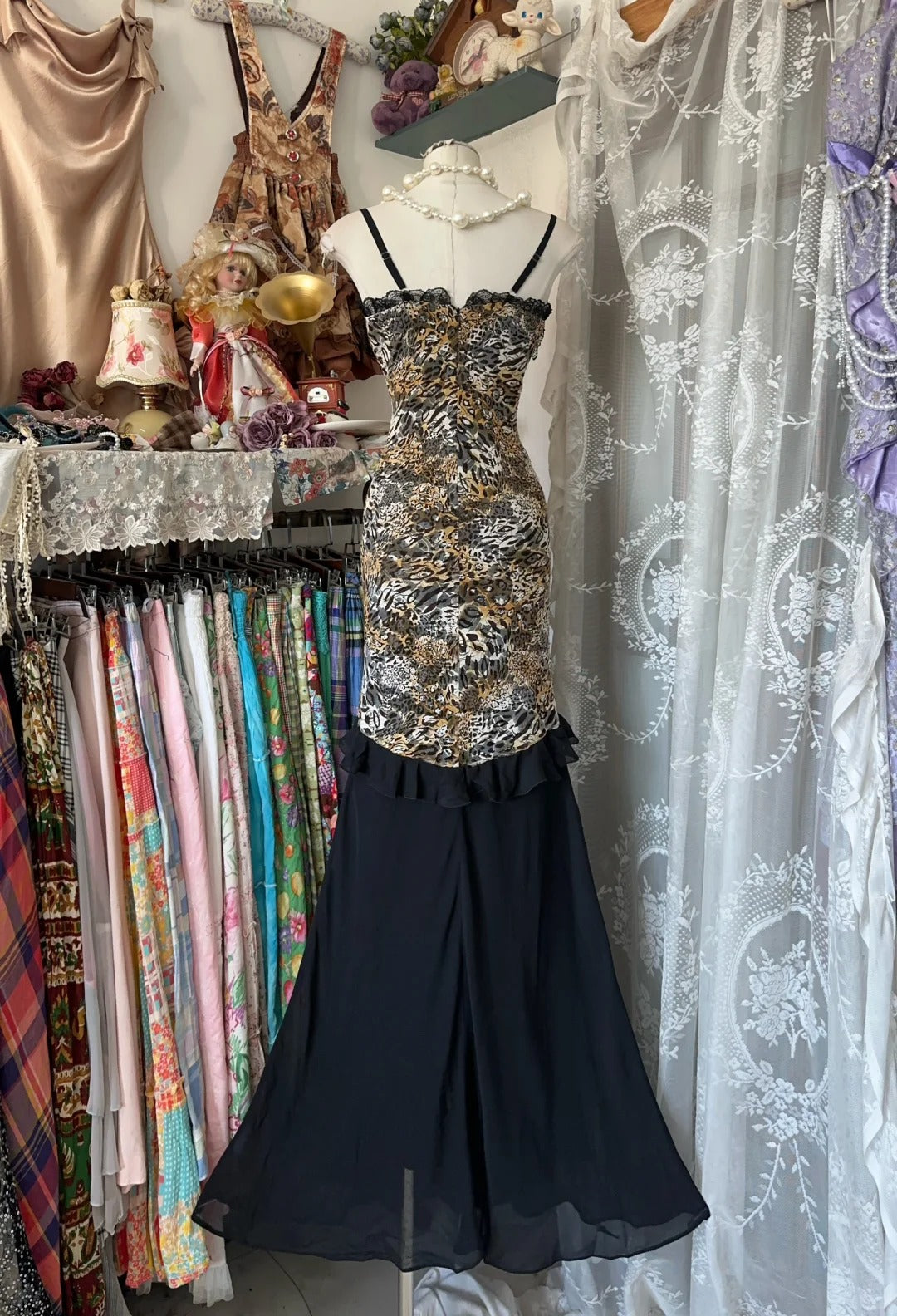 Girlhomeshops - Robe de soirée longue en mousseline de soie, imprimé léopard noir, élégante, gh5189
