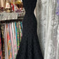 girlhomeshops-Art Modern Style Black Patterned Satin Deep - V Sleeveless Floor - Length Creative Evening Dress gh5887