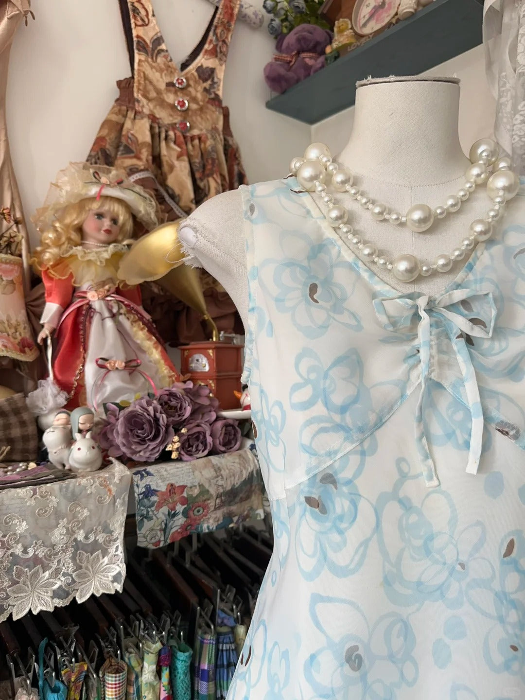 Girlhomeshops - Robe de soirée mi-longue en mousseline à fleurs bleues gh5247