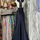 Robe de soirée longue en satin bleu marine, style rétro, simple, tenue de soirée, tenue de rendez-vous, gh4880