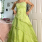 Langes, grünes Tüllkleid mit Blumenmuster gh6856